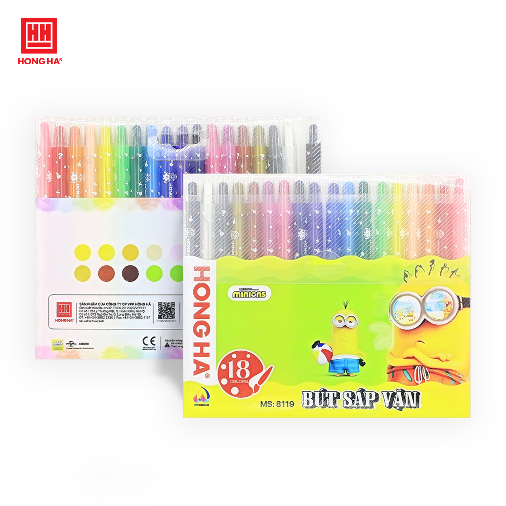 Bút sáp vặn Hồng Hà Minions 18 màu - 8119