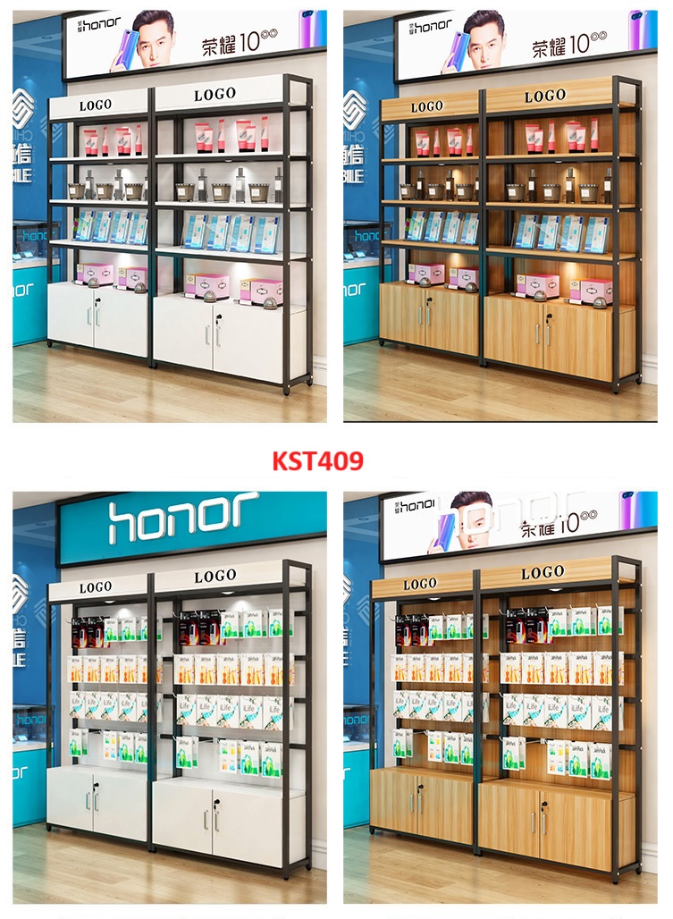 Kệ trưng bày sản phẩm, hàng hóa , kệ trang trí khung sắt mặt gỗ KST409 - Nội thất lắp ráp Viễn Đông Adv