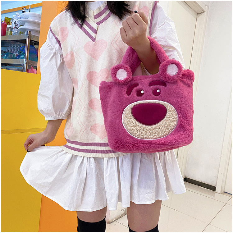 Túi Gấu Dâu Lotso Xách Tay Đeo Vai, Túi Tote Gấu Dâu Size Vừa