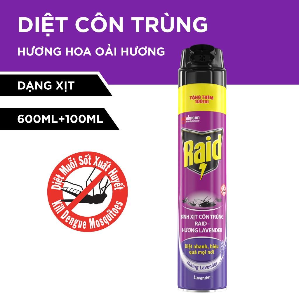 Bình Xịt Côn Trùng RAID Hương Lavender 600ML + Tặng Thêm 100ML