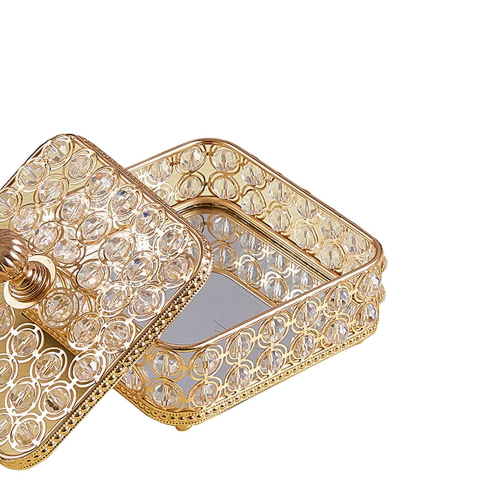 Vintage Crystal Jewelry Box with Cover Treasure Keepsake Box Trinket Organizer for Valentine Bracelets Necklace Bedroom Decoration Golden