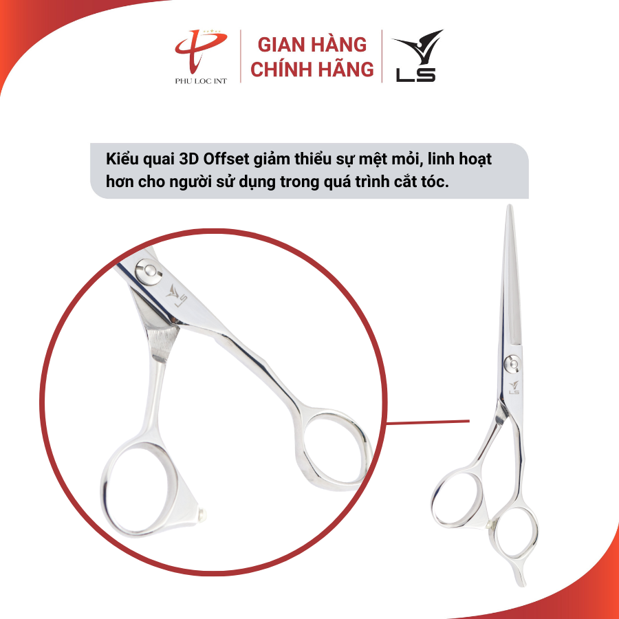 Kéo cắt tóc VLS JP602 lưỡi thẳng quai offset vênh đỡ ngón cố định - Hàng chính hãng