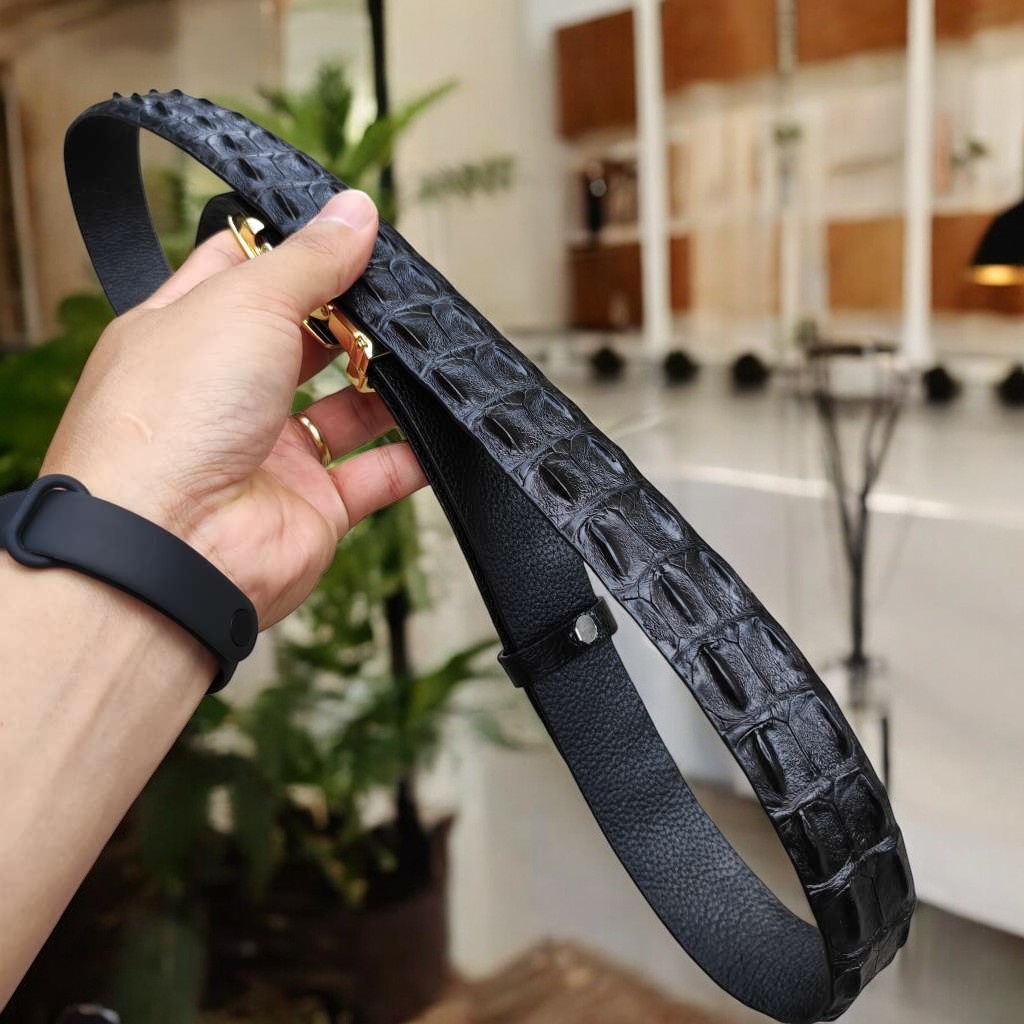 BIG SALE..! Thắt Lưng Cá Sấu CÓ GÙ RẤT ĐẸP TS106V (mặt vàng)
