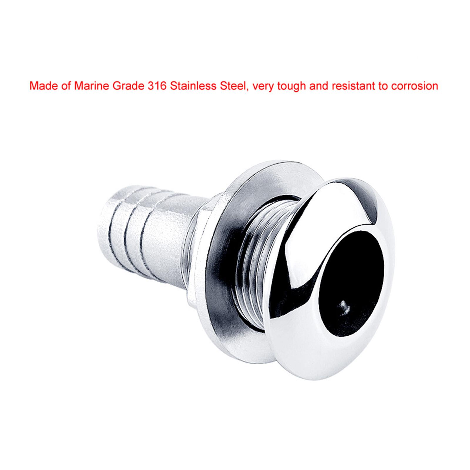 Replacement Marine Hardware Stainless Steel Yacht Thru Hull Plumbing Fitting Water Outlet Port Rust Proof for 3/4" or 1" Hose Outdoor Boat Accessories