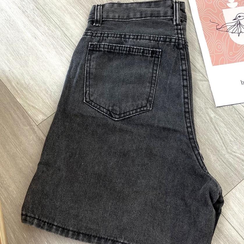 Quần ngố nữ vải jean lưng cao màu đen xám Jeans N200