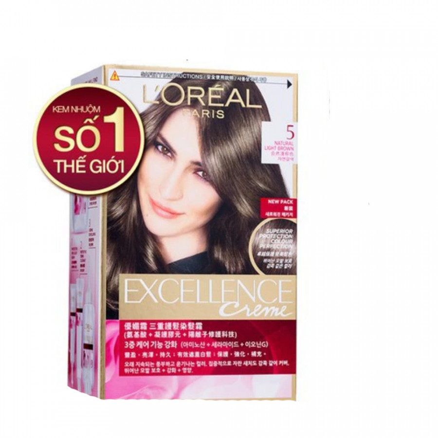 Kem Nhuộm Dưỡng Tóc Phủ Bạc L'oreal Excellence Cream 172ml - Màu 5 Nâu Hạt Dẻ