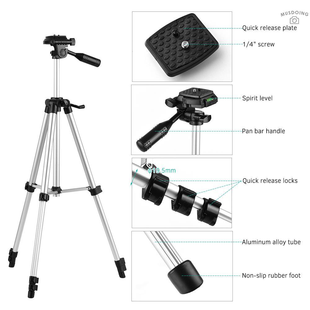 Gậy Ba Chân Bằng Hợp Kim Nhôm Chịu Lực Tối Đa 2.5kg Kích Thước 46inch / 118cm Cho Máy Ảnh Canon Nikon Sony Dslr Ildc Dvs