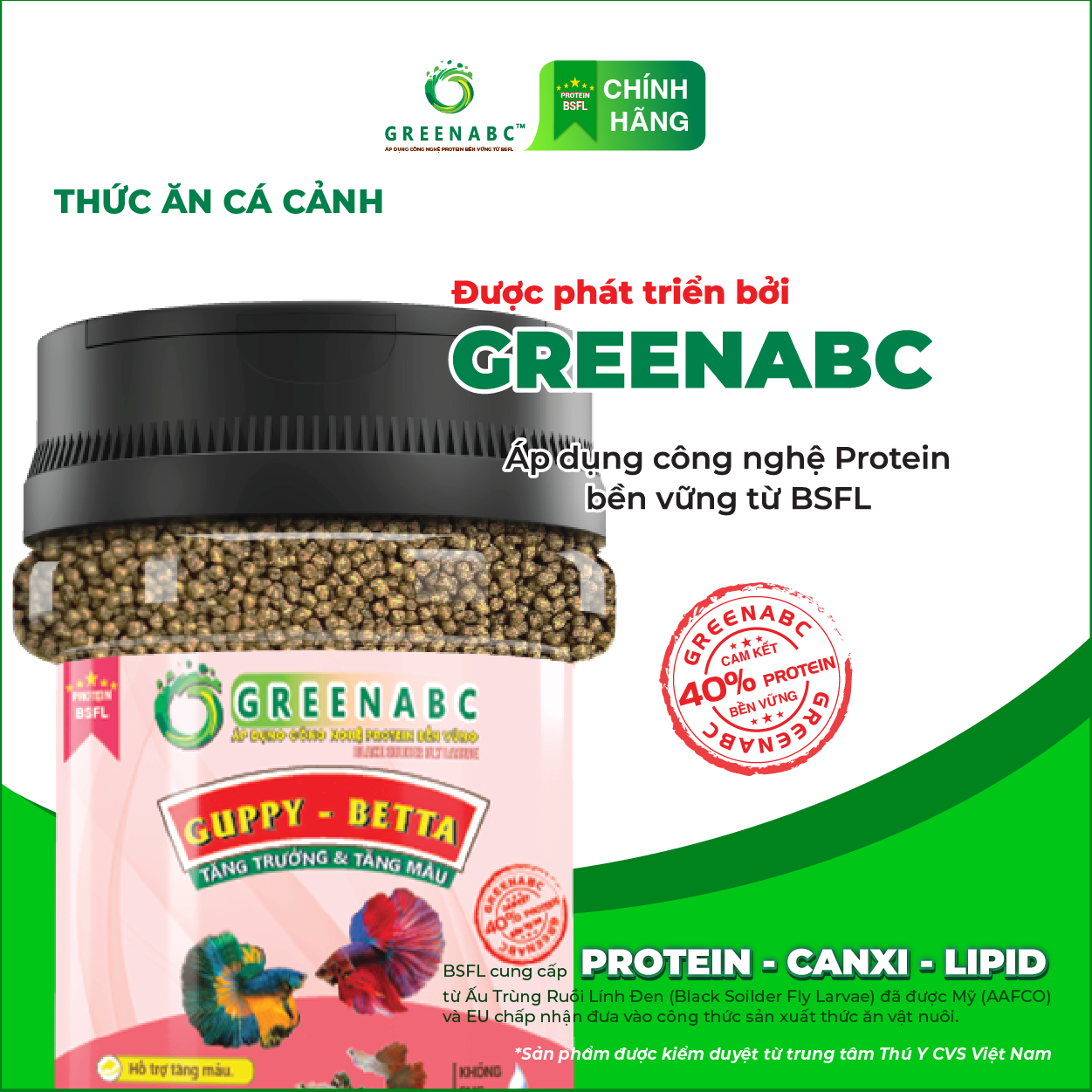 Thức ăn Cá 7 Màu GREENABC - Guppy & Betta – Hàm lượng protein 40% giúp tăng trưởng nhanh, lên màu đẹp, đề kháng tốt – Hộp 50g