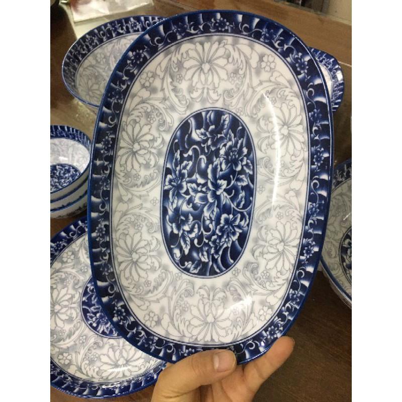Xả Kho Bộ Bát Đĩa Bát Tràng Men Lam Cổ Mã 809 - 21 món