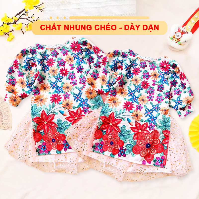 Áo dài bé gái gấm dệt hoa Baby-S, Áo dài cách tân tay bồng công chúa xinh xắn – SAD005