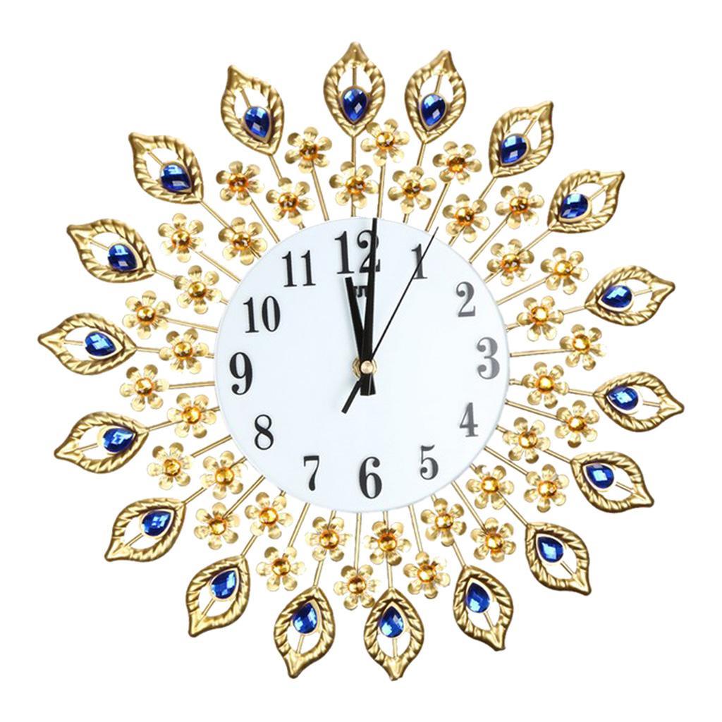 Large Wall Clock Peacock Crystal Diamond Clock for Living Room Home Decor