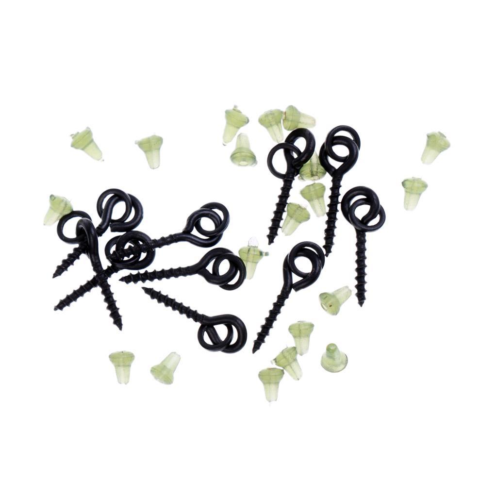10Pcs Bait Screws with Rings + 20Pcs Hook Stops Stopers Carp Fishing Tackle Rigs