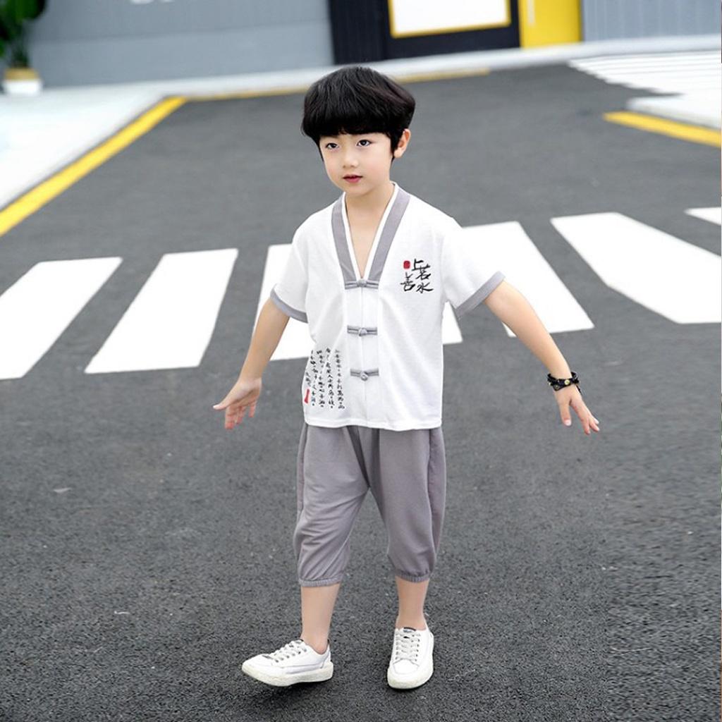 Bộ Cộc Tay Cổ Tàu Phong Cách Cho Bé, Bộ Cộc Tay Chất Cotton Đũi Cho Bé Từ 7 - 27kg - Rosy Kids