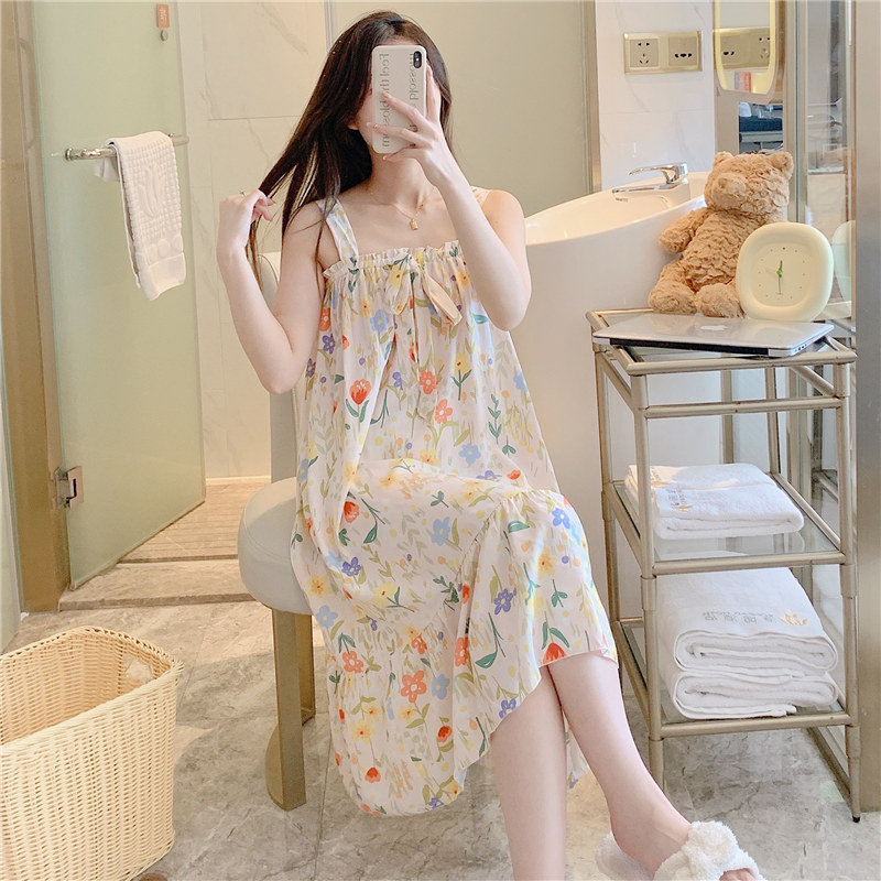 Váy đầm ngủ mặc nhà hai dây dáng dài vải Cotton tự nhiên mềm mại thoáng mát măc mùa hè mã VAV0368