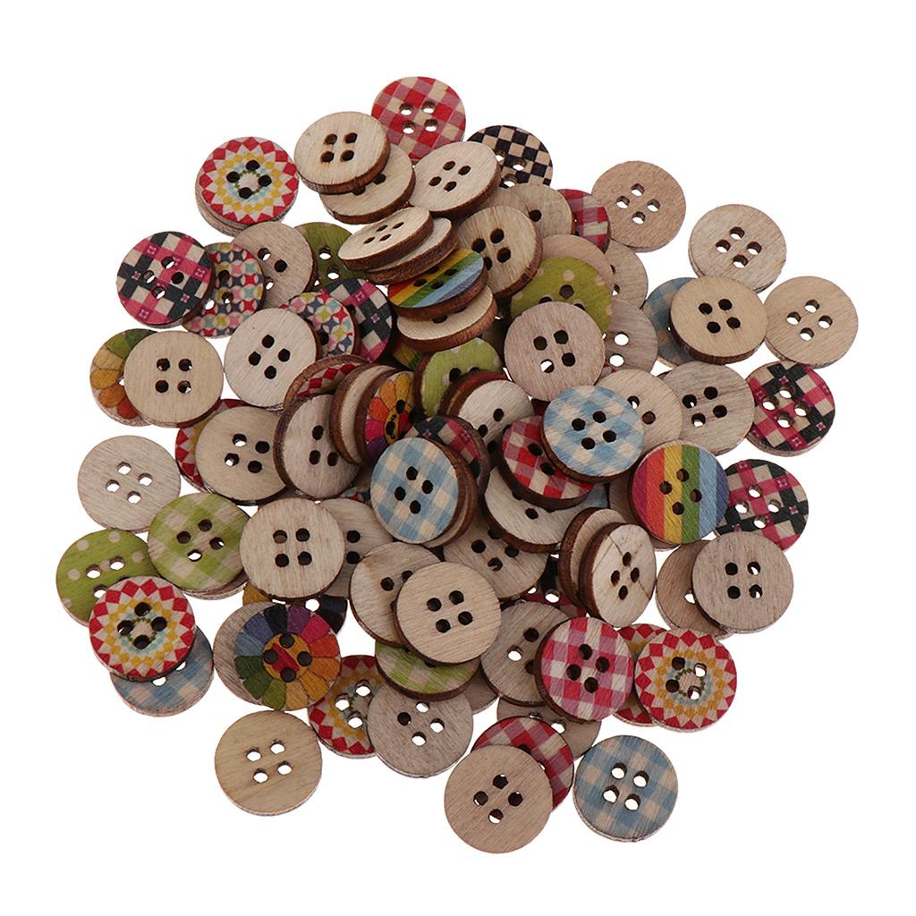 100 Chiếc In Hình Nút Gỗ 4 Lỗ Flatback Nút Kèm Áo