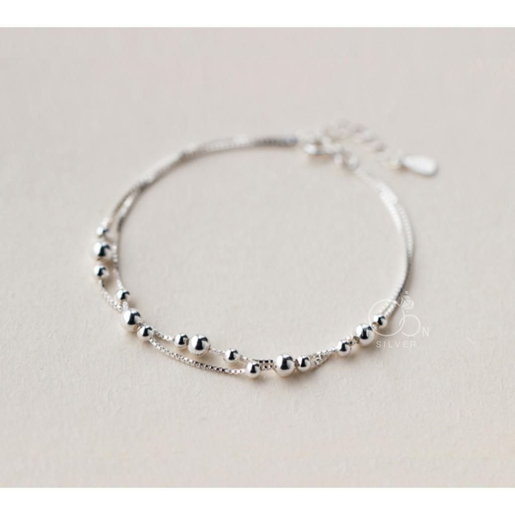 Lắc tay bạc moonsilver, vòng tay bạc nữ dây kép bi nhỏ xinh