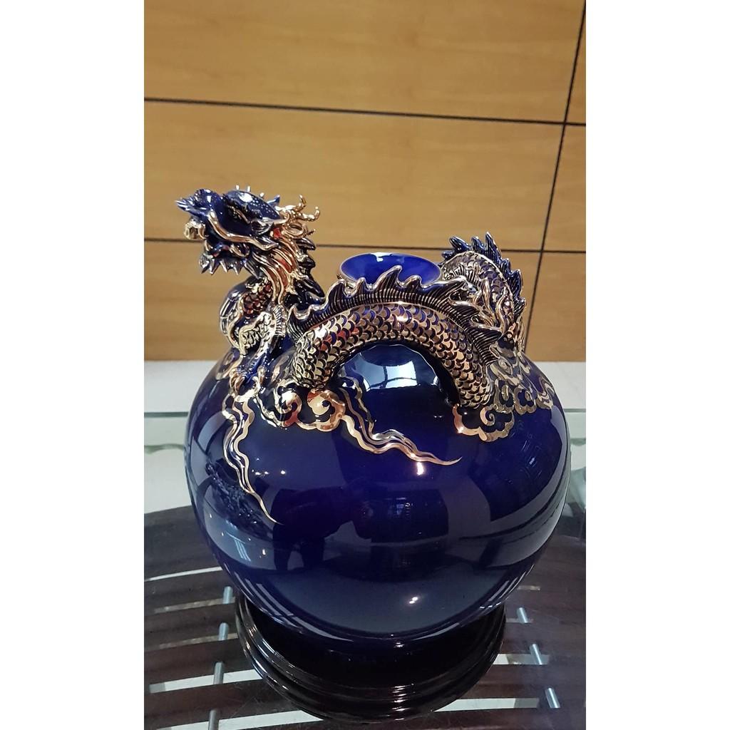 Bình hút lộc, lọ hoa hút tài lộc rồng cuộn vẽ vàng kim