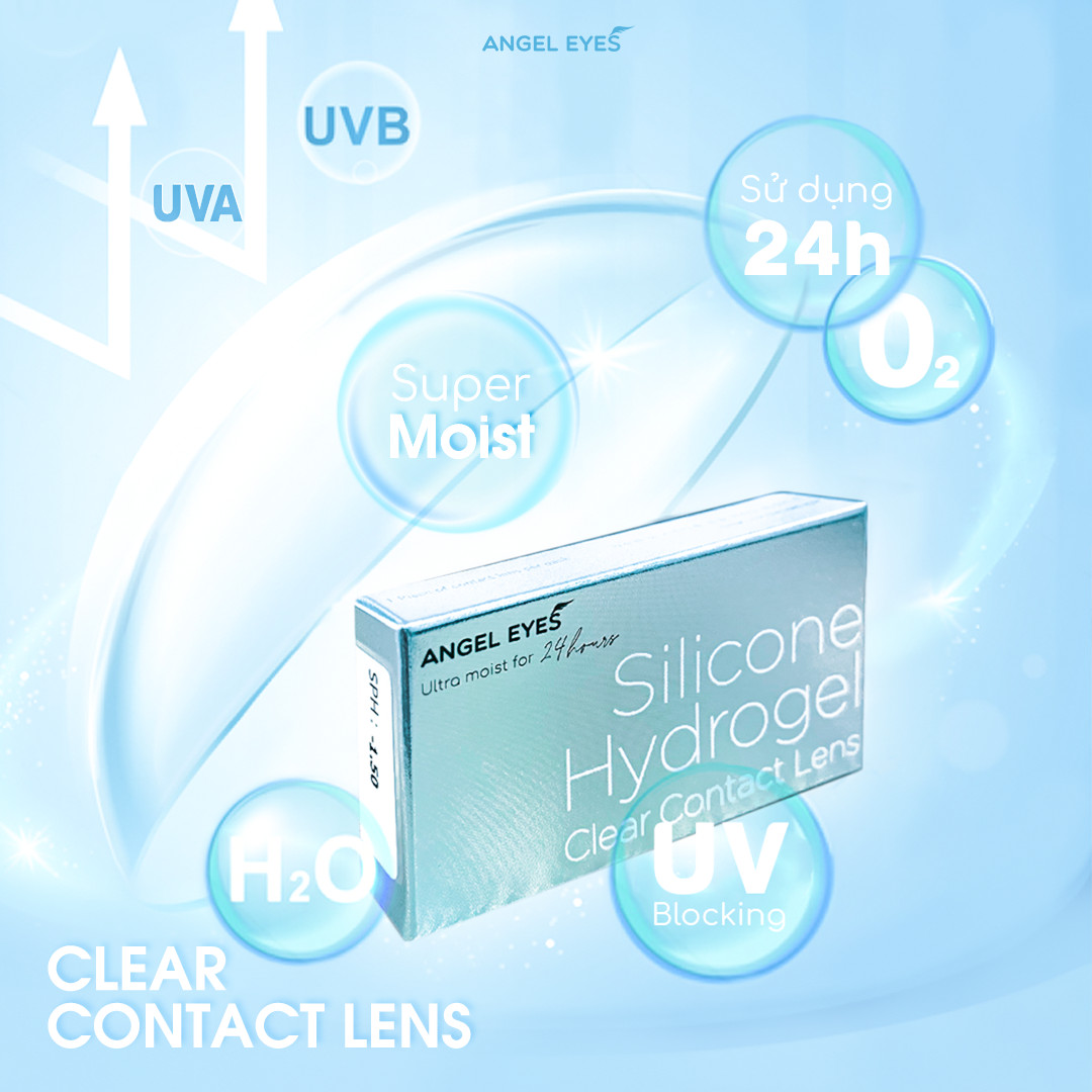 Lens trong suốt có độ cận dòng cao cấp chất liệu Silicone Hydrogel Angel Eyes độ cận 1 - 15