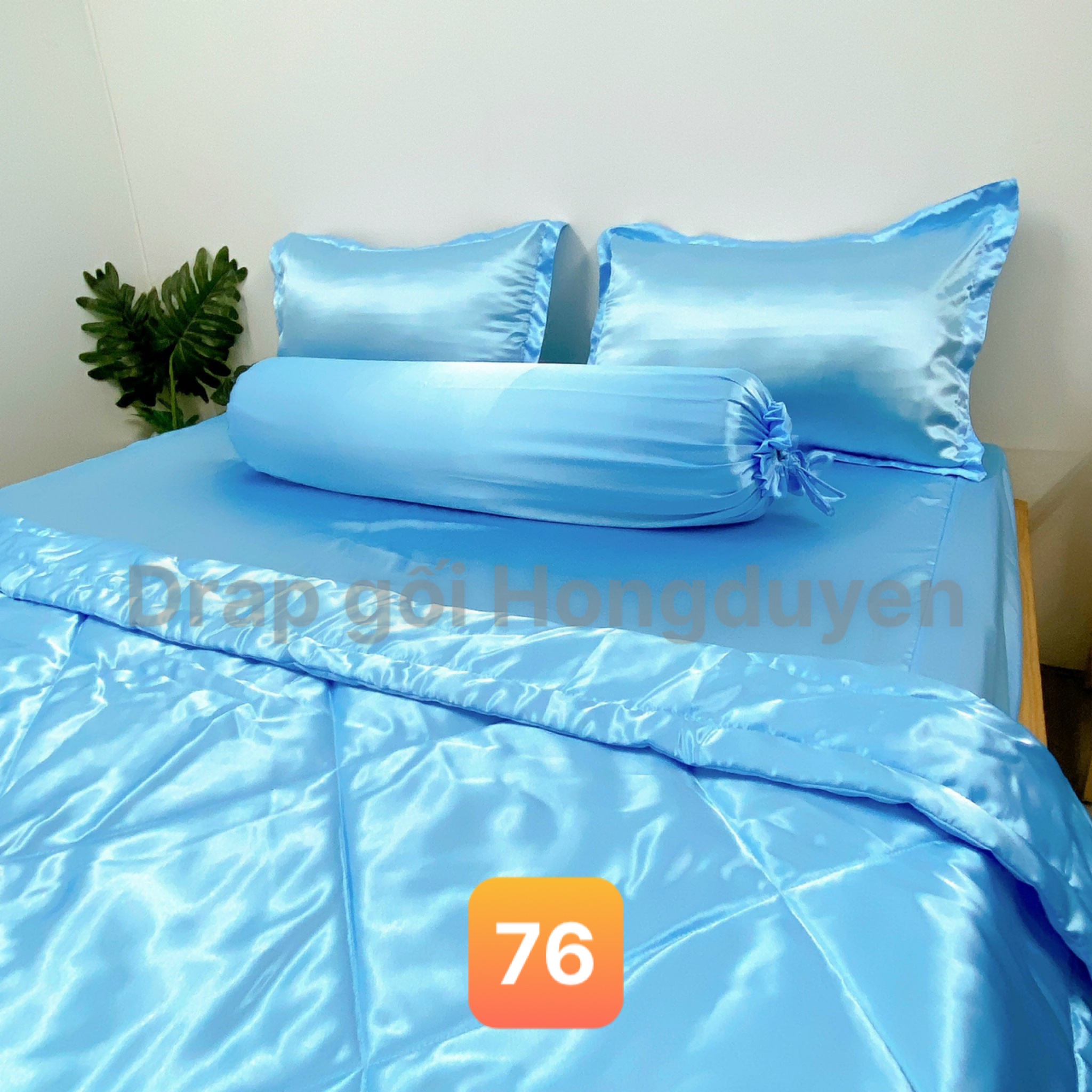 Bộ vỏ gối-ga phi bóng KO MỀN/CHĂN 1m6/1m8 trơn xanh nhạt 76. Bộ drap phi bóng 1 màu. Bộ grap phi bóng. Bộ drap phi lụa. Bộ grap phi lụa. Bộ ga phi lụa. Ga giường - drap giường - grap giường - ra giường.