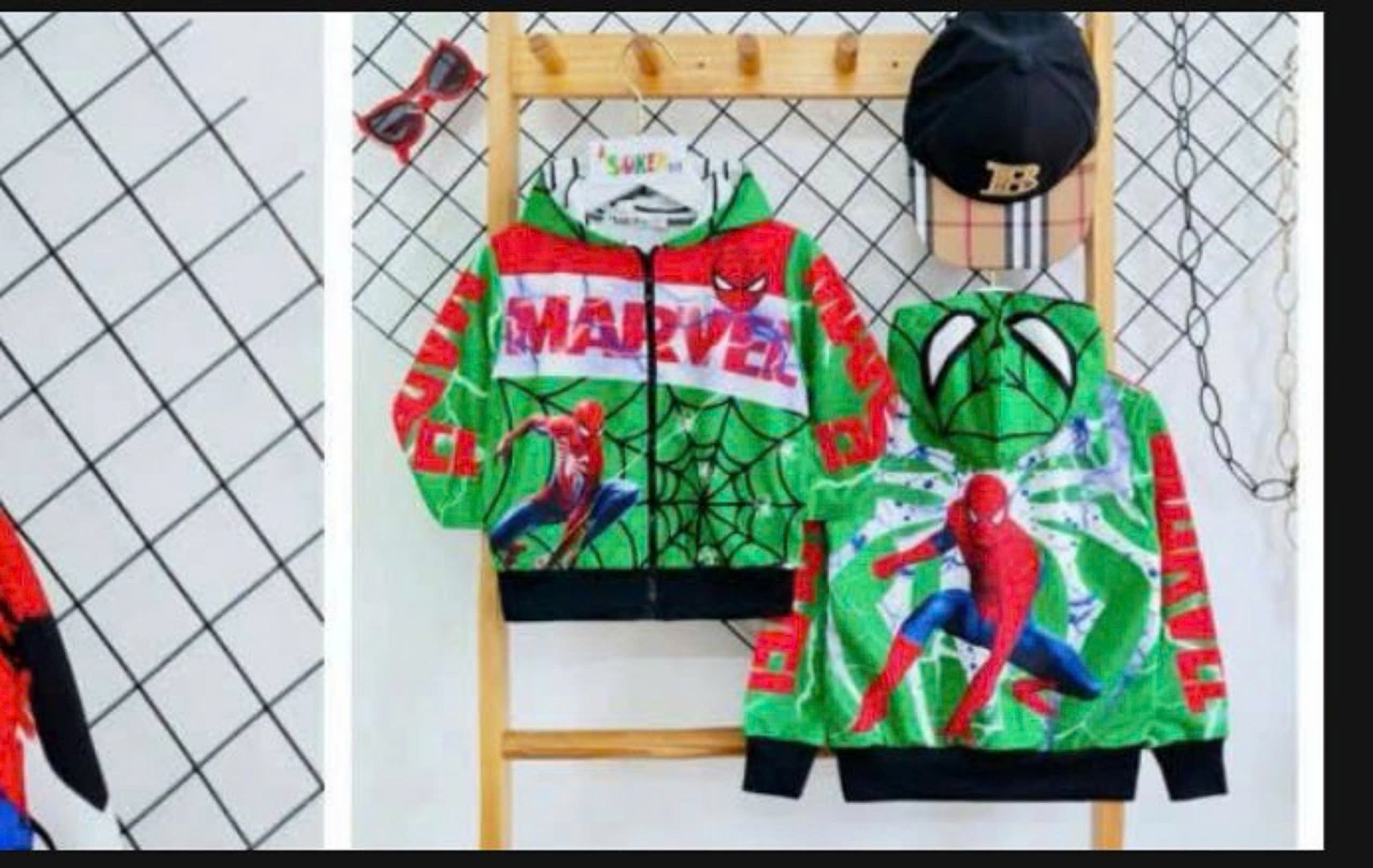 Áo khoác có nón chống nắng cho bé trai hình siêu nhân spiderman người nhện size 12-40kg chất thun da cá mềm mát