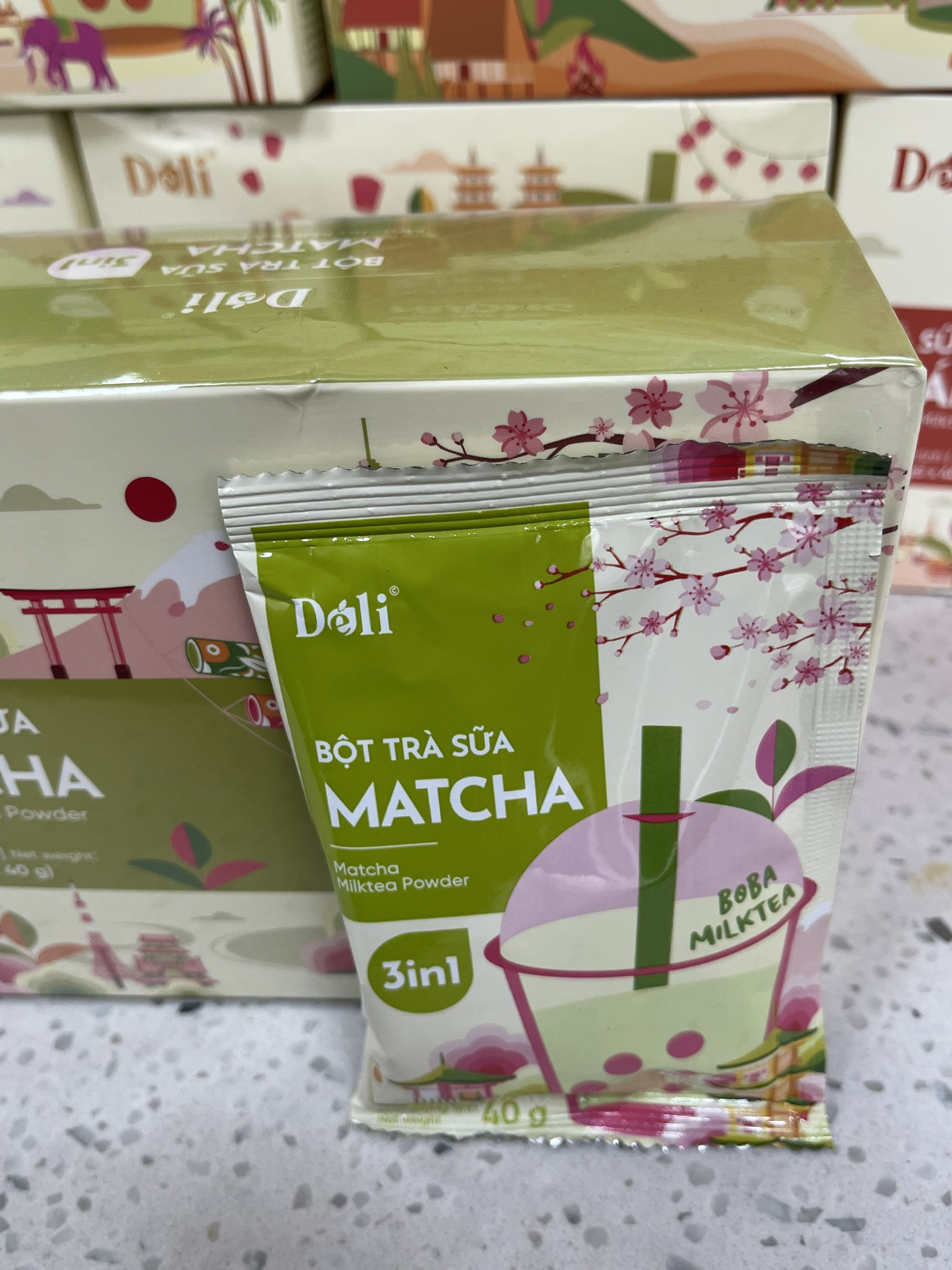 Bột trà sữa Matcha 3in1 Déli - Hộp 320gr (8 gói), pha chế trà sữa tiện lợi, nhanh chóng