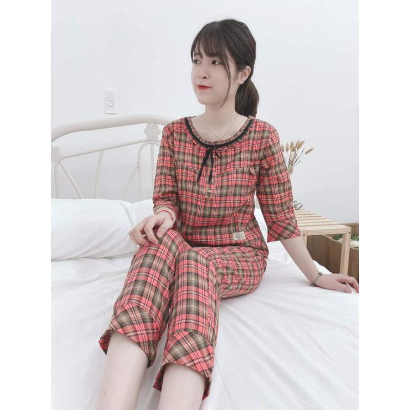 Quần áo đồ bộ cổ nơ 2 màu sang đẹp
