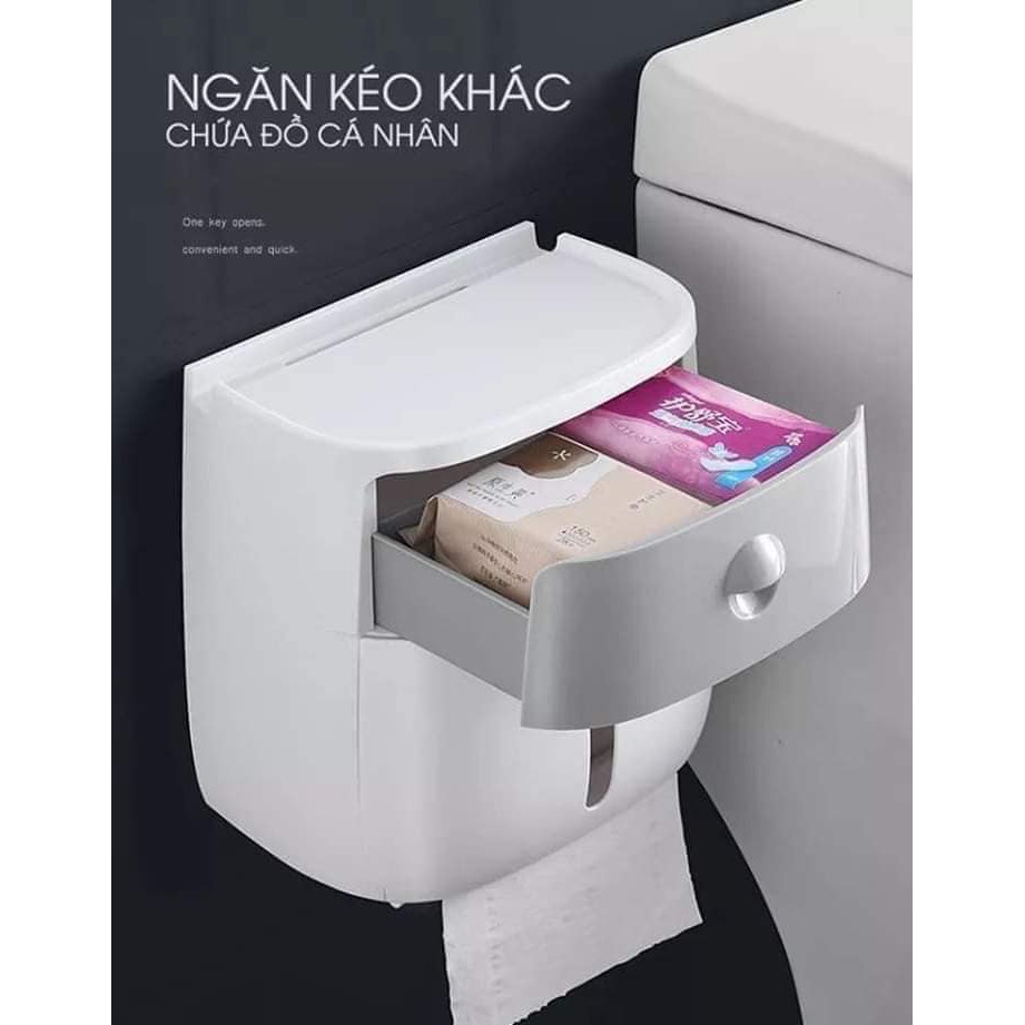 Hộp Đựng Giấy Vệ Sinh Đa Năng 2 Tầng Treo Tường Cao Cấp - Có Ngăn Kéo Và Khe Cắm Điện Thoại, Ipad - Hàng Chính Hãng Nhập Khẩu