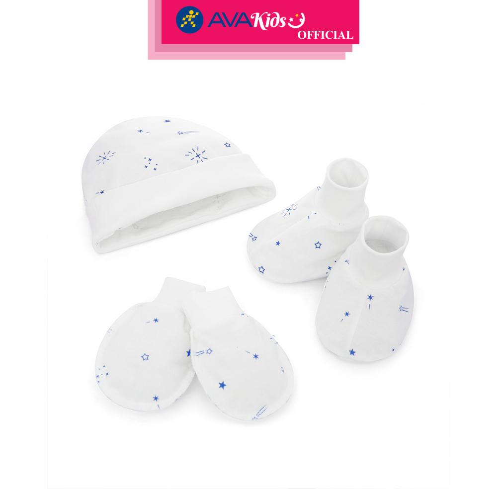 Set nón, bao tay bao chân in hình sao băng IQ Baby màu trắng (0 - 3 tháng) - Hàng Chính Hãng