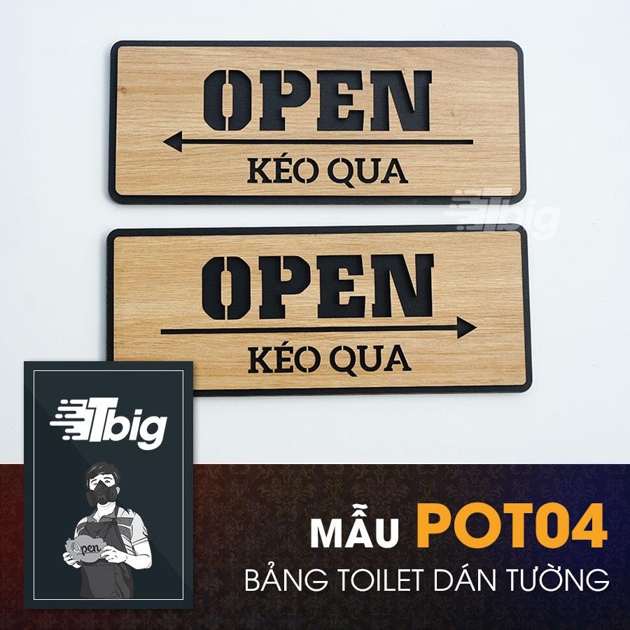 Bảng gỗ Open - Kéo qua chỉ hướng mở cửa loại dán cửa có sẵn keo 2 mặt