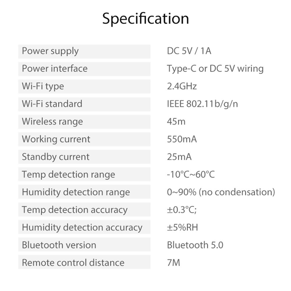 Tuya WiFi Intelligent Temperature Humidity Infrared Controller USB Power Supplys Home Living Room Bedroom Air Conditioner Thermostat LCD Display Screen with Backlight APP Remotes Control