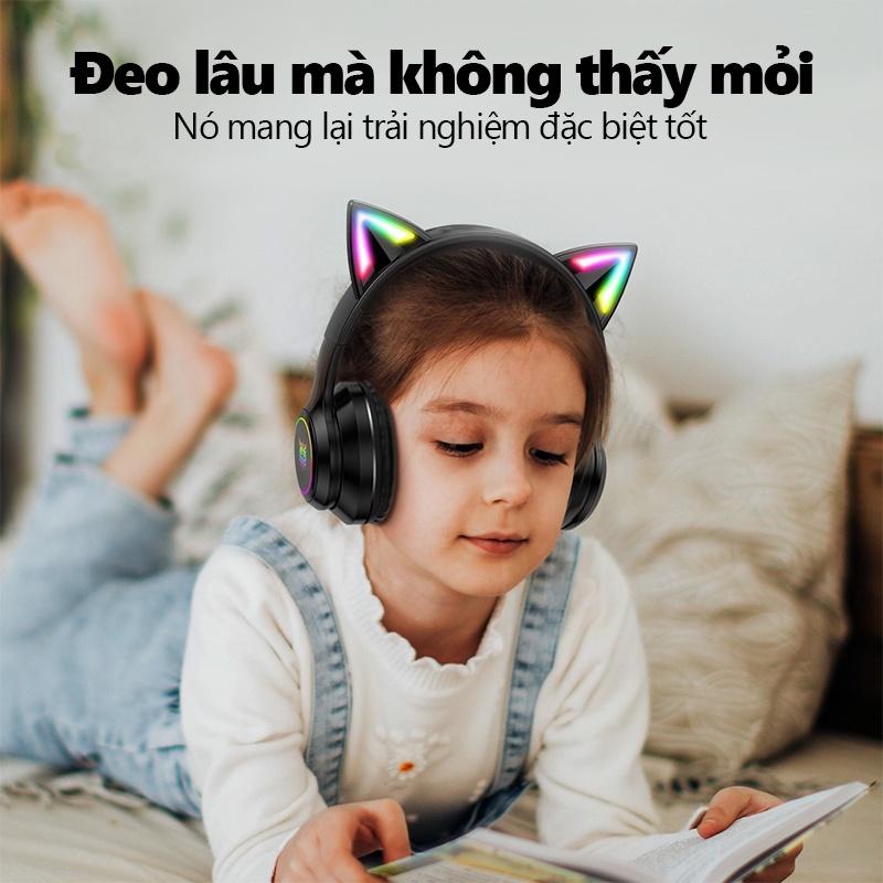 Tai nghe chơi game không dây Bluetooth tai mèo ONIKUMA B90 Đen với micrô có thể thu vào đèn RGB [Hàng chính hãng]