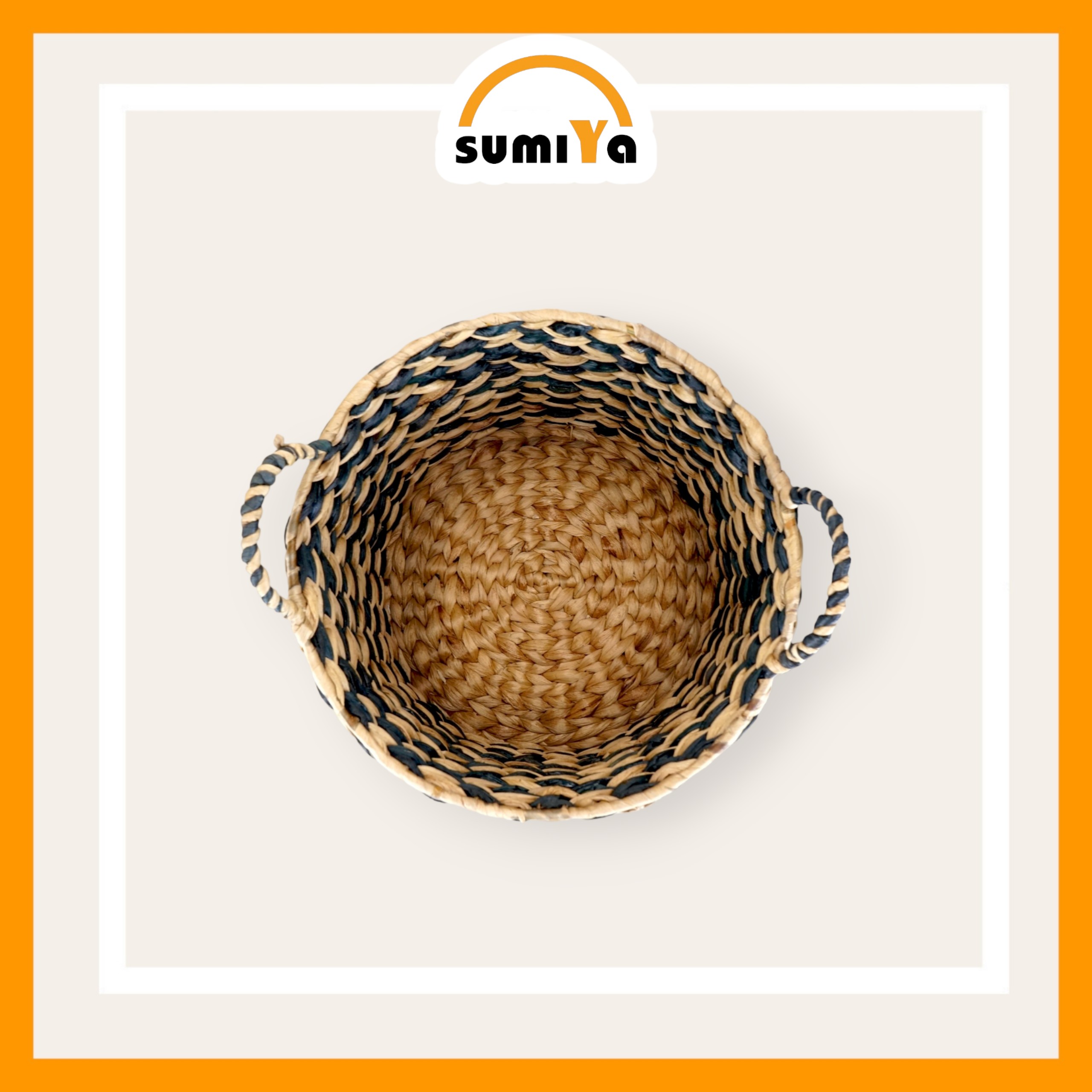 Giỏ lục bình tròn đan xương cá hoa văn đựng đồ dùng quần áo