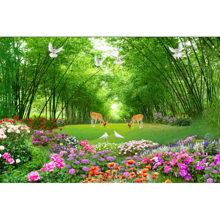 (HCM) Tranh dán tường 3d trúc xanh có sẵn keo phù hợp trang trí cho mọi không gian sống( có in theo kích thước yêu cầu)