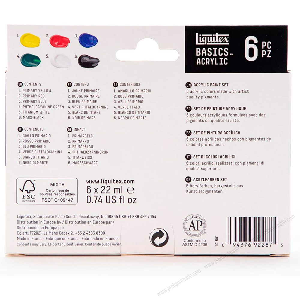 Bộ 6 màu Acrylic Liquitex Basic 22mlx6 - hộp clear box