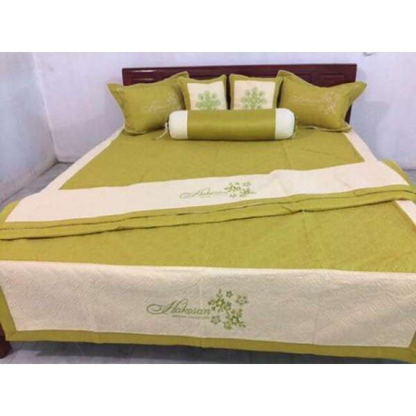 Combo 7 Món Chăn Ga Gối Satin Cotton Hàng cao cấp Đủ Kích Thước Màu xanh cốm