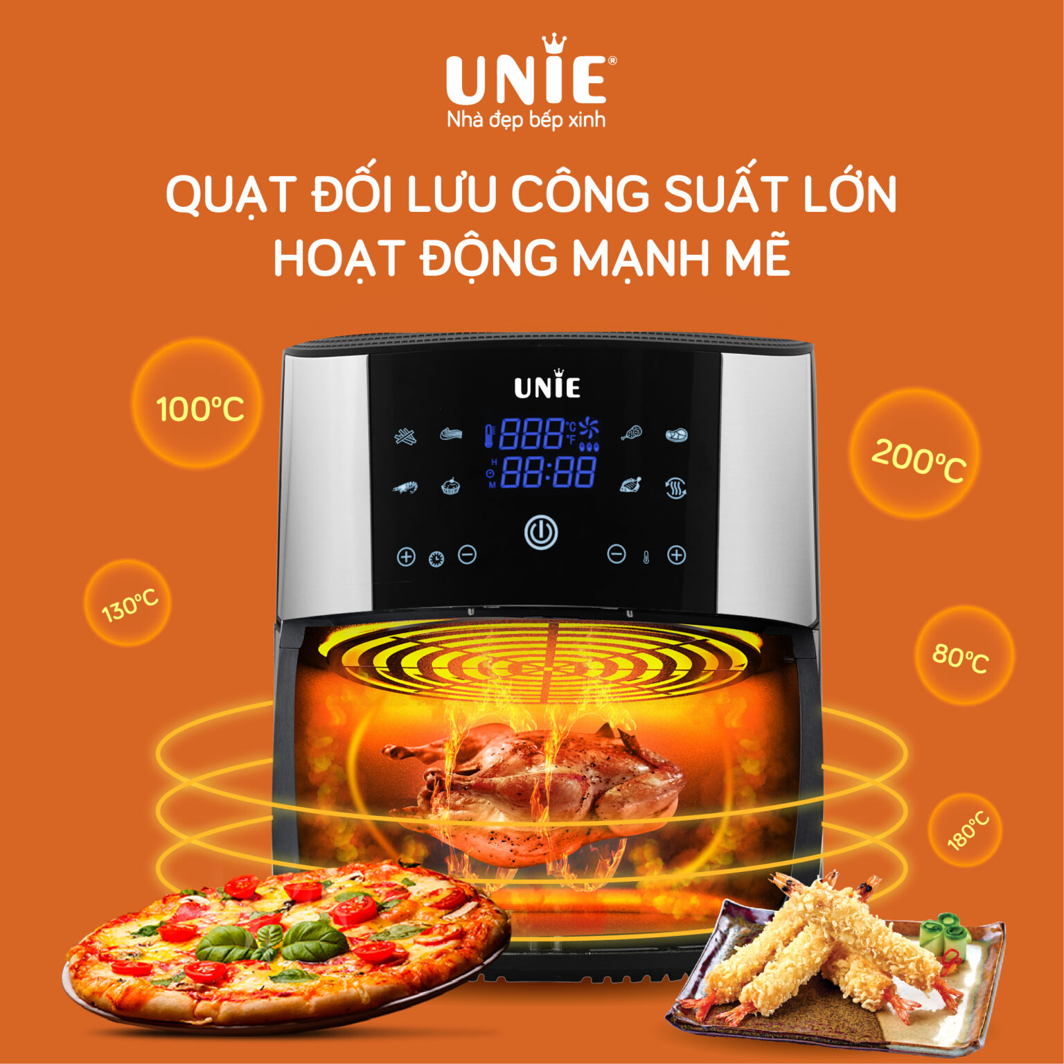 Nồi Chiên Không Dầu Unie UE-800 Tiêu Chuẩn Đức Công Suất 1800W Dung Tích 8L- Hàng Chính Hãng