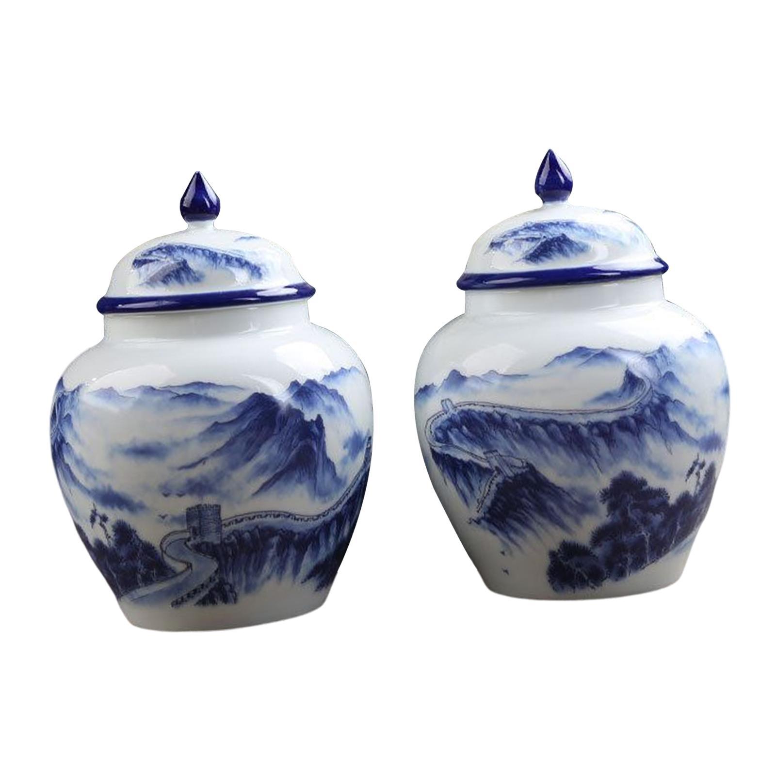 Ancient Chinese Style Ceramic Ginger Jar Storage Jar Can Flower Vase Glazed