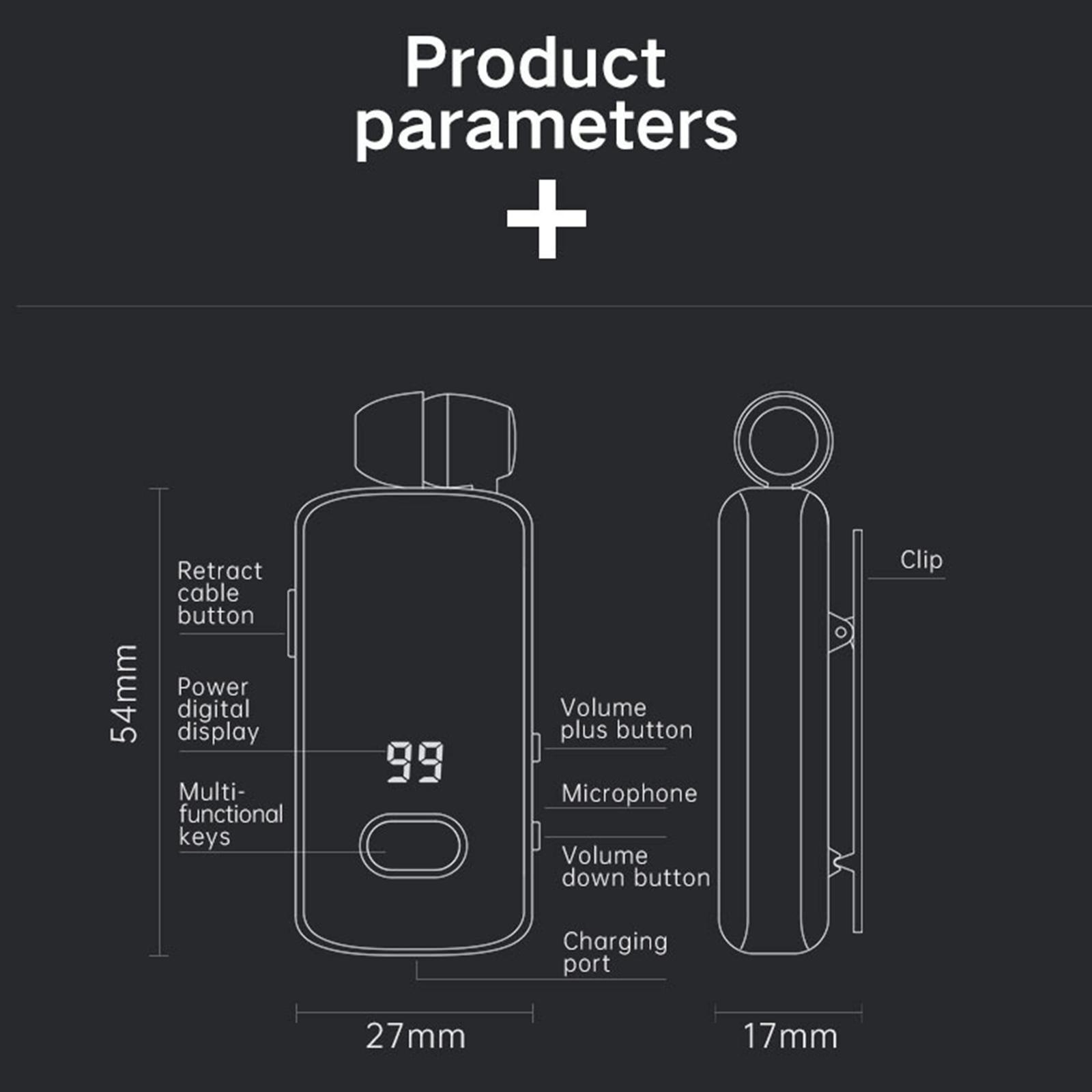 Earphone Earpiece Rechargeable Auto Pairing LED Display Noise Reduction Single Earbud Business Headphone for Trucker Office Driving