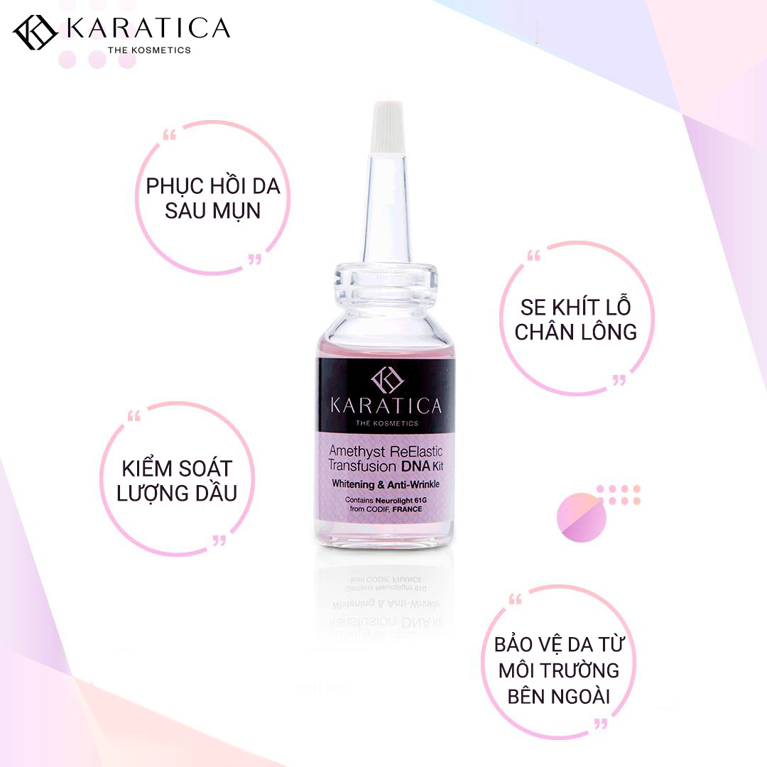 Ampoule DNA Transfusion Làm trắng &amp; Se khít lỗ chân lông chiết xuất đá Thạch anh tím KARATICA 22mL