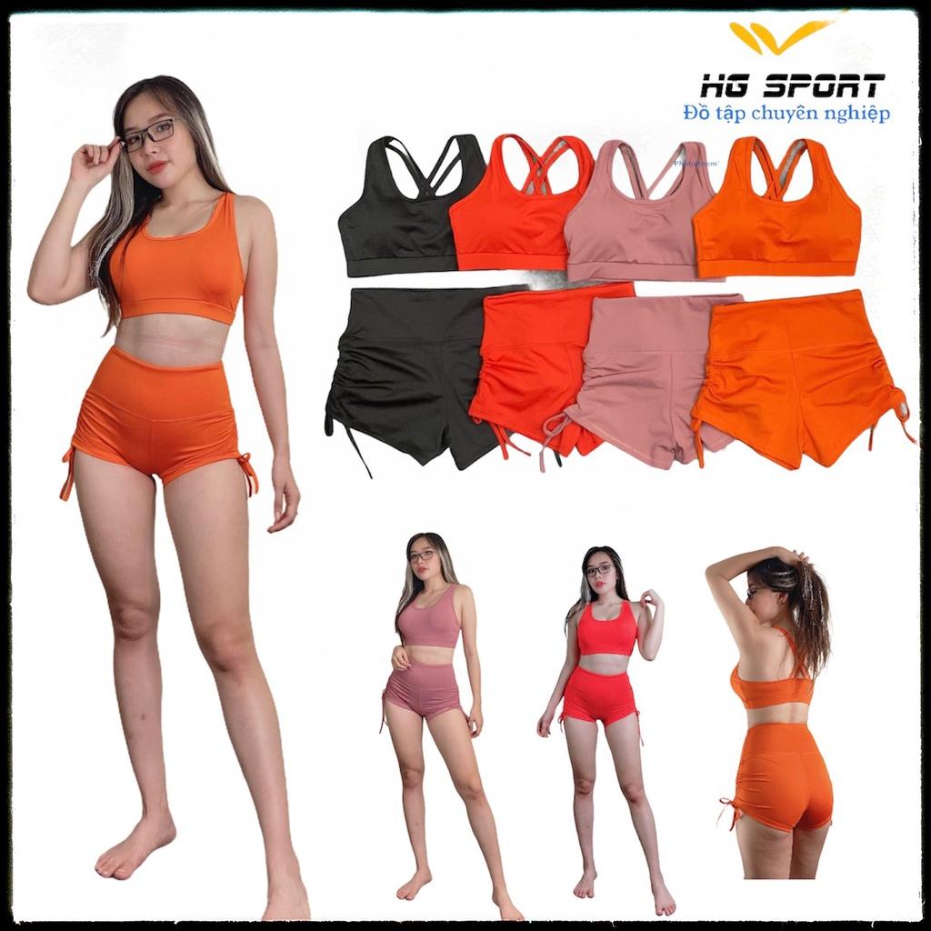 Đồ tập Gym Yoga Nữ Áo Bra Kèm Mút Quần Đùi Dây rút Hg Sport BD106