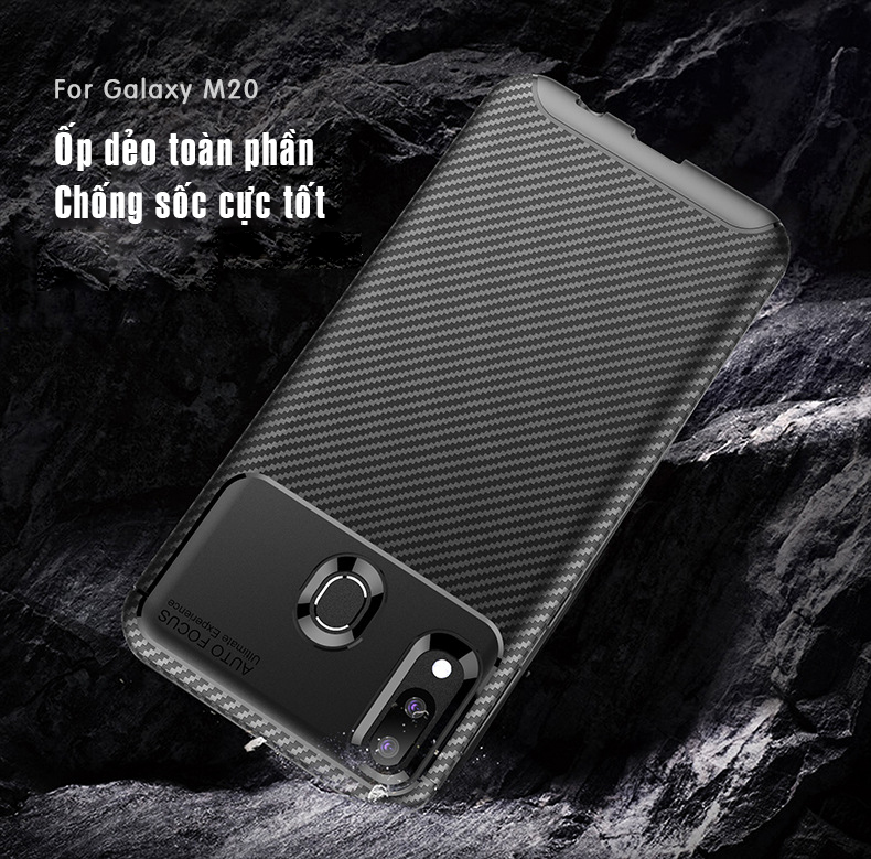 Ốp lưng chống sốc vân carbon màu đen cho Samsung M20 - Hàng nhập khẩu
