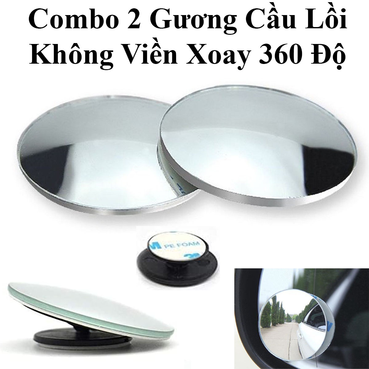 Combo 2 Gương Cầu Lồi Không Viền Xoay 360 Độ Tiện Dụng