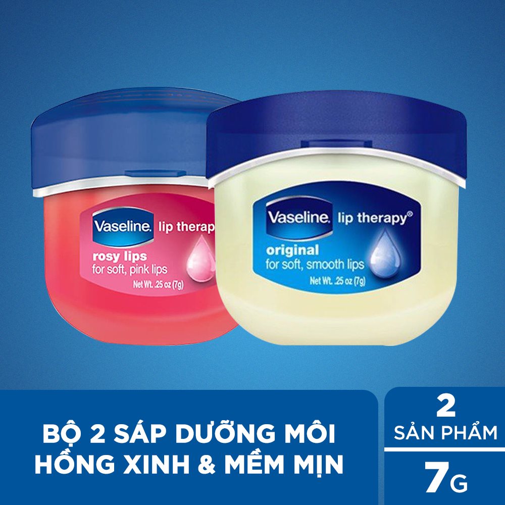 Bộ 2 sáp dưỡng môi Vaseline dạng hũ 7g: Hồng Xinh và Mềm Mịn