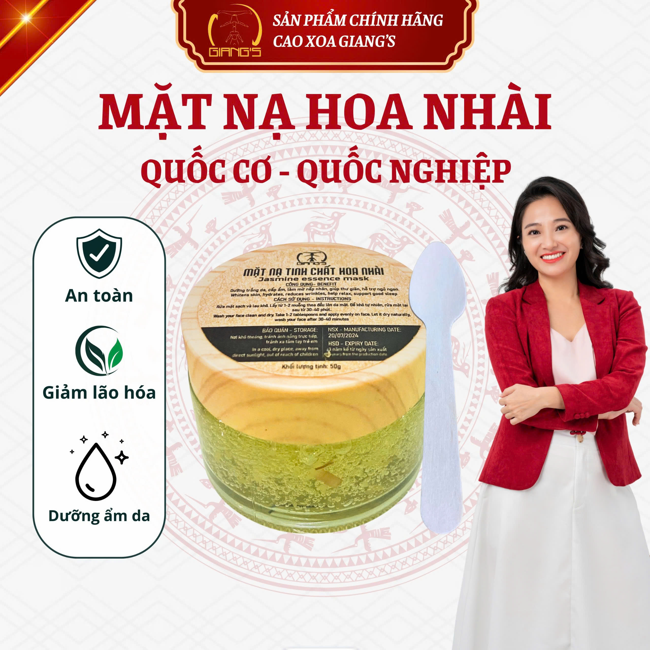 Mặt Nạ Hoa Nhài GIANG'S lọ 50ml - dưỡng trắng, cấp ẩm cho da mặt, cải thiện lão hóa da