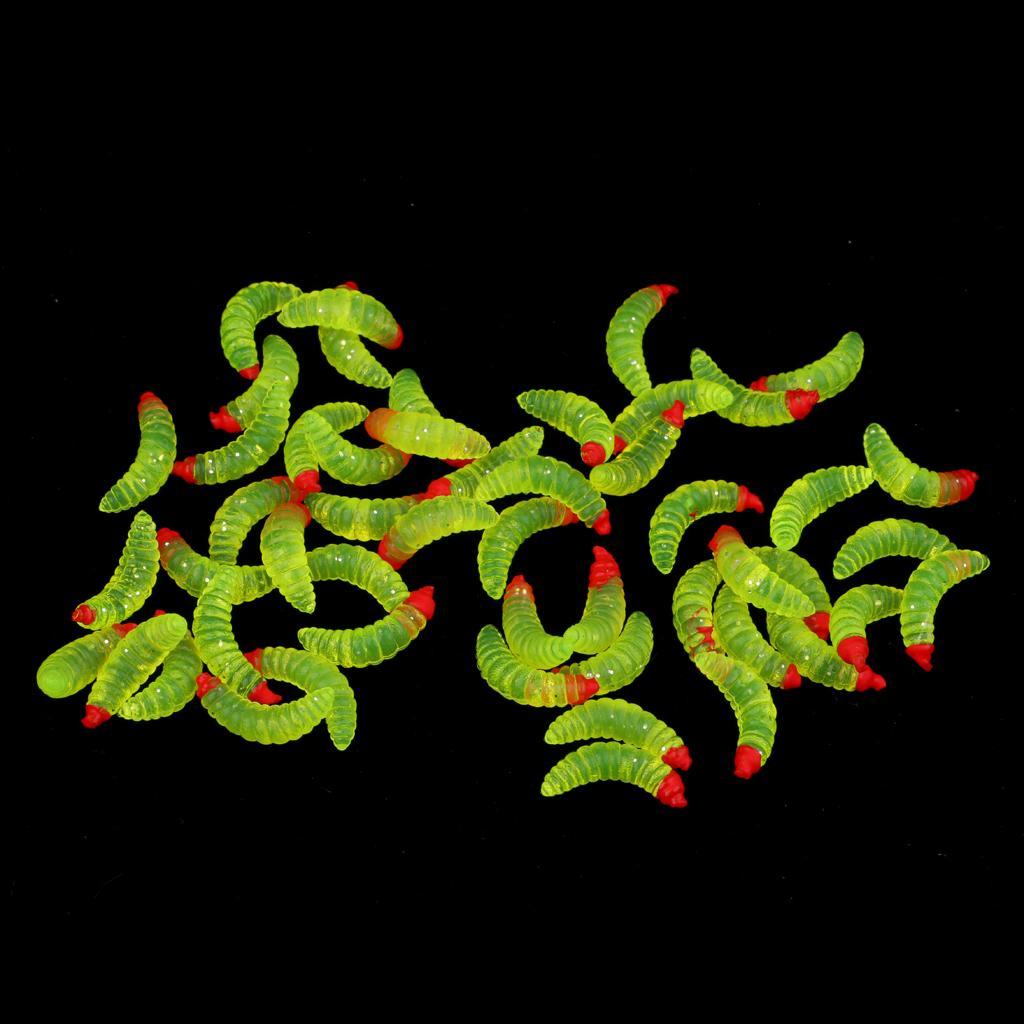 Soft Lures Bait,50Pcs Earthworm, Maggot Grub Worms Fishing Lures Baits 2.4cm