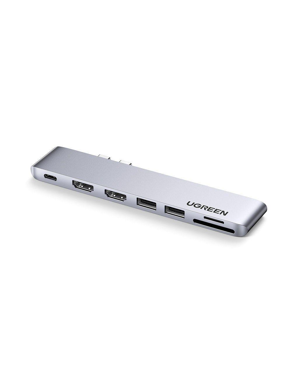 Ugreen UG80548CM356TK dùng cho macbook chip intel 2 cổng USB type C sang 2*USB 3.0+ 2xhdmi + SD&amp;TF + sạc 100W PD thunderbolt 3 - HÀNG CHÍNH HÃNG