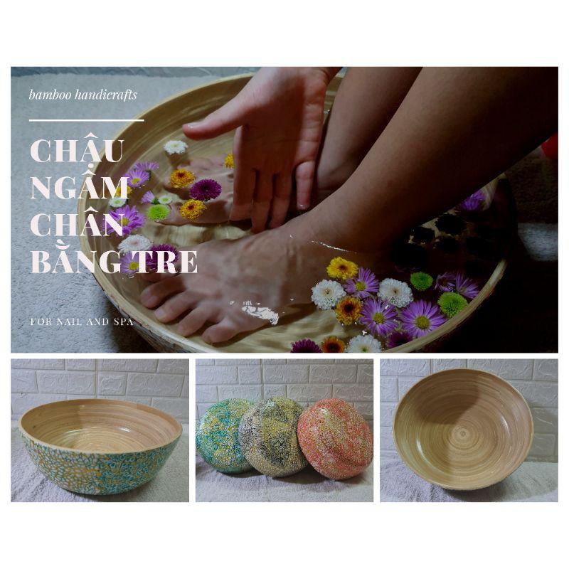 Chậu ngâm chân bằng tre dùng cho spa, tiệm nail. Kích thước rộng 30cm sâu 12cm