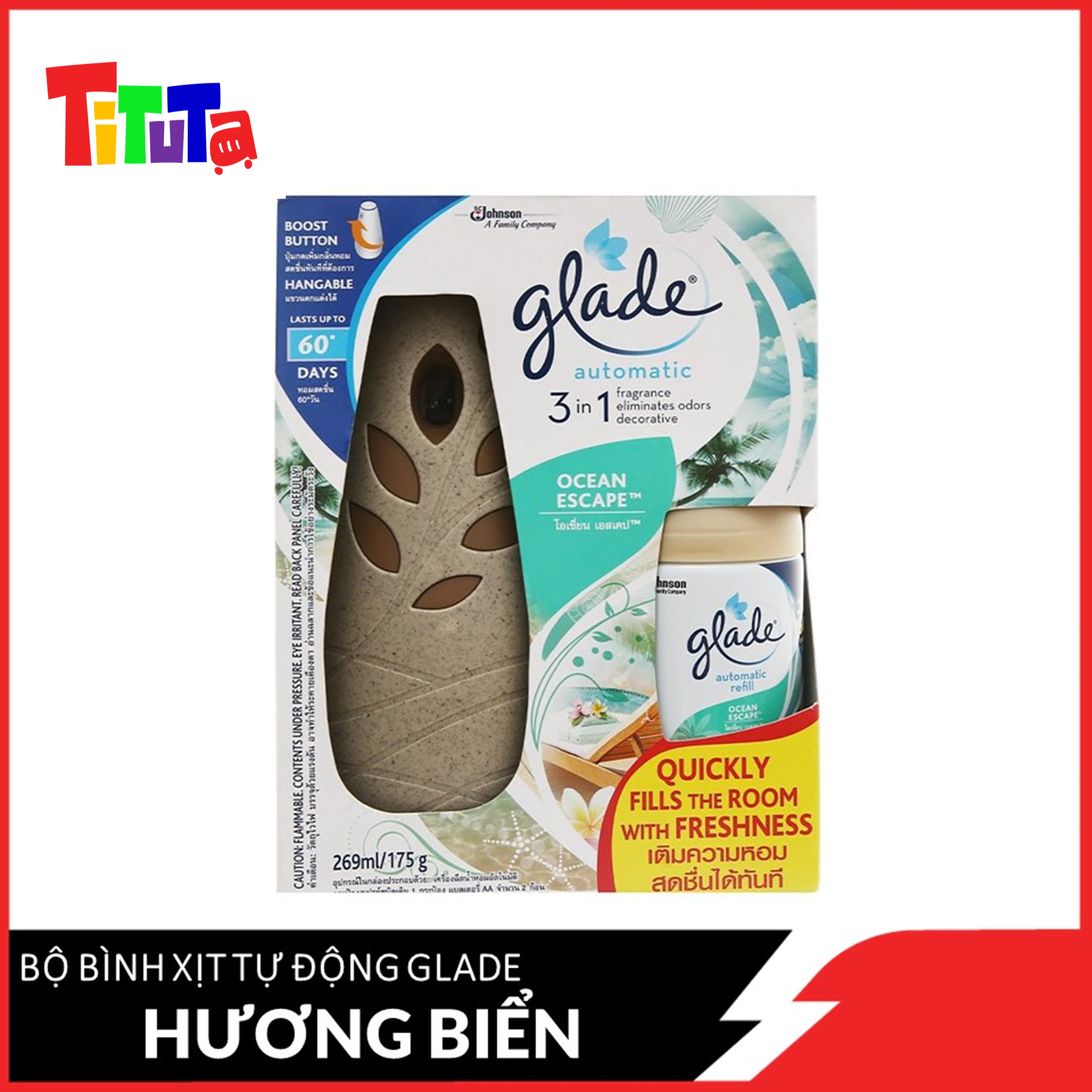 Bộ Bình Xịt Tự Động Glade Hương Biển Phiêu Bồng 3 in 1