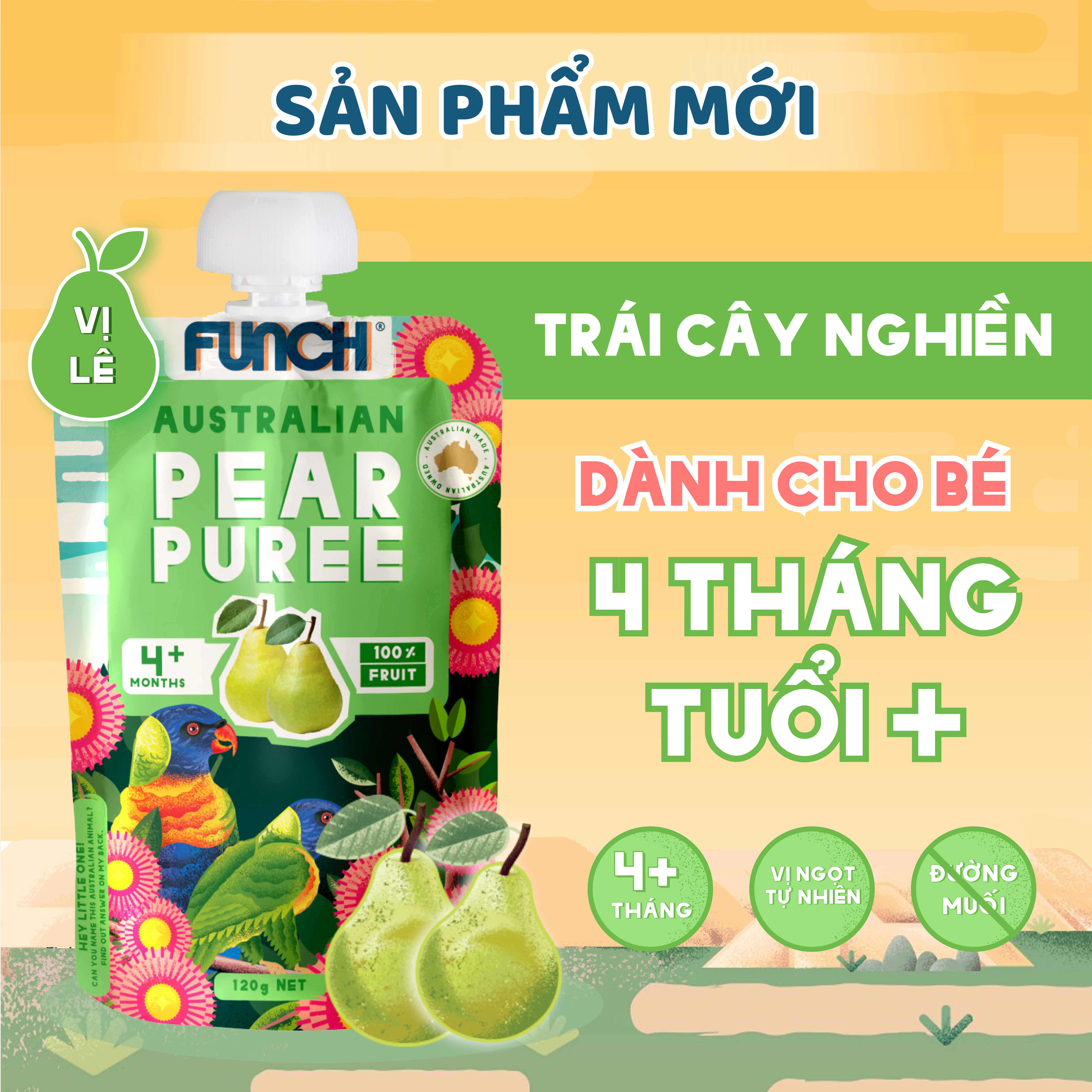 Combo 6 Gói Trái Cây Nghiền Nguyên Chất Cho Bé Ăn Dặm Từ 4 Tháng FUNCH Tặng 1 Gói 120g