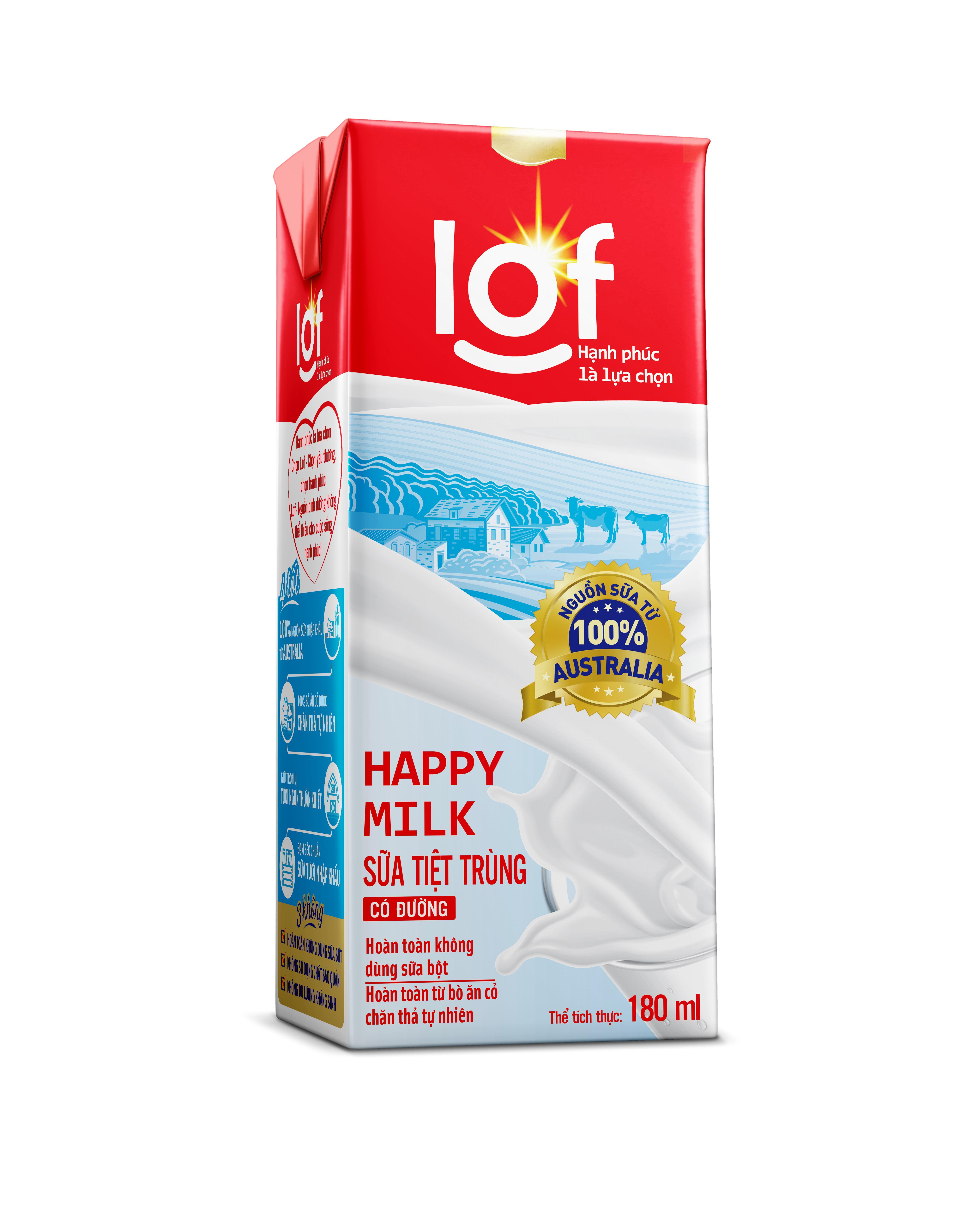 Lof sữa tiệt trùng Happy Milk có đường thùng 48 hộpx180ml